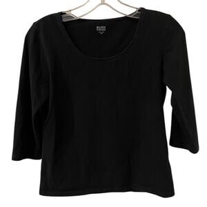 Eileen Fisher Women’s Size XS Black 3/4 Sleeve Round Neck T-Shirt Cotton Blend
